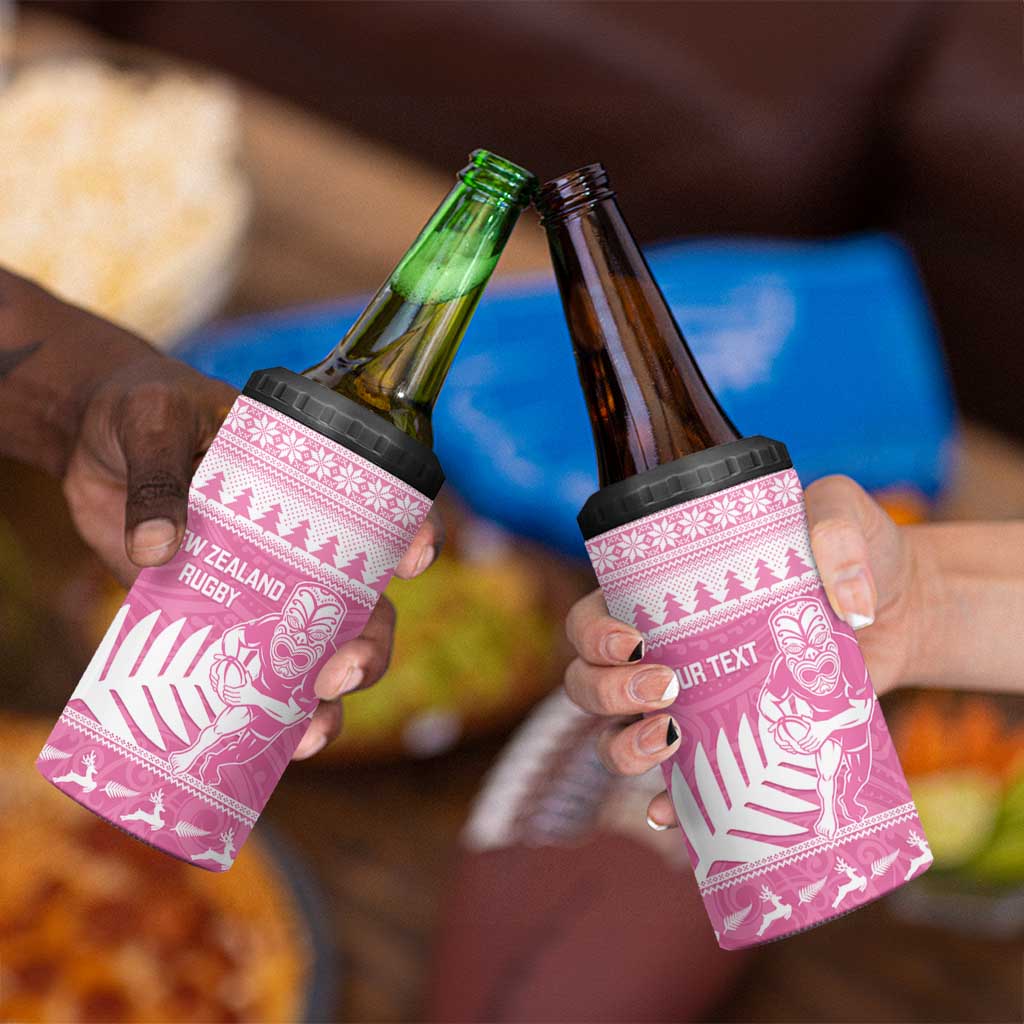 New Zealand Christmas Rugby Personalised 4 in 1 Can Cooler Tumbler Meri Kirihimete All Black Maori Pink Version - Aussie Hoodie