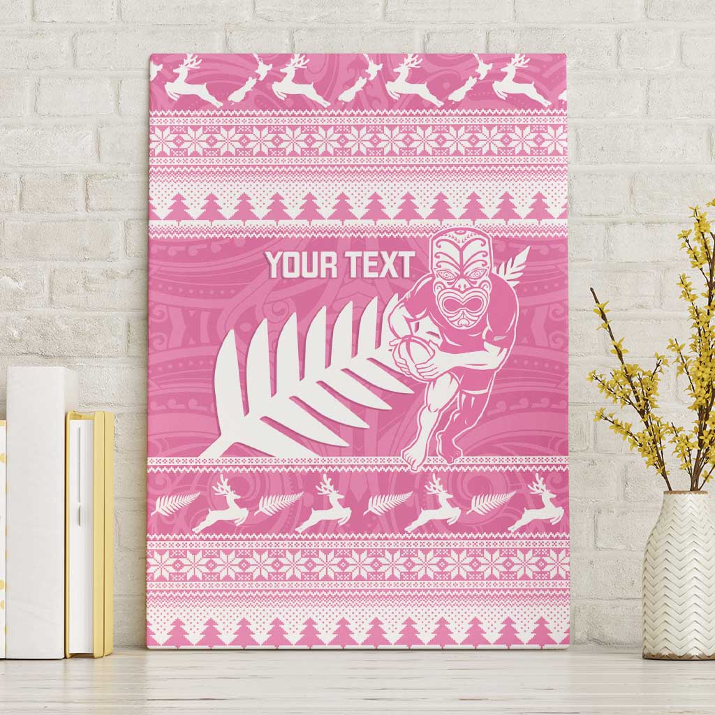 New Zealand Christmas Rugby Personalised Canvas Wall Art Meri Kirihimete All Black Maori Pink Version - Aussie Hoodie