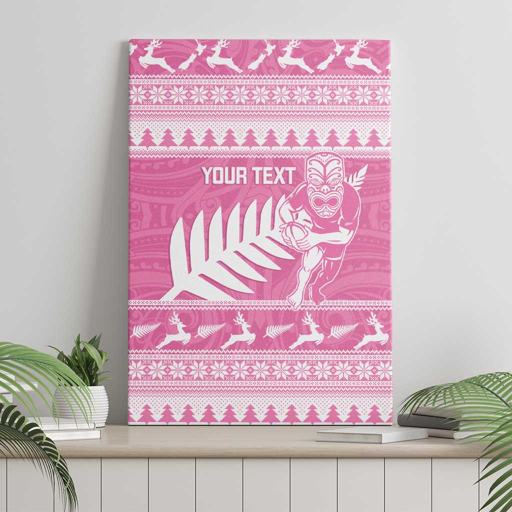 New Zealand Christmas Rugby Personalised Canvas Wall Art Meri Kirihimete All Black Maori Pink Version - Aussie Hoodie