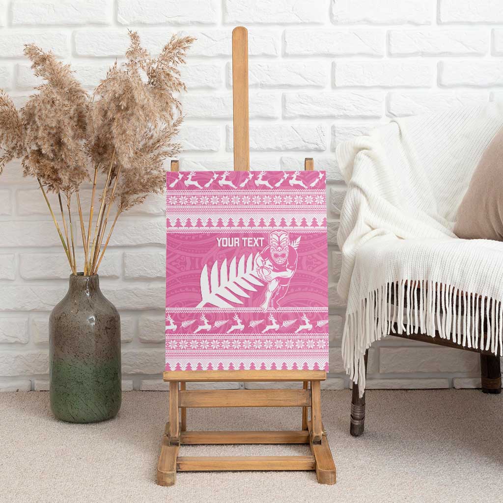 New Zealand Christmas Rugby Personalised Canvas Wall Art Meri Kirihimete All Black Maori Pink Version - Aussie Hoodie