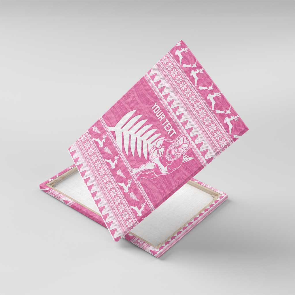 New Zealand Christmas Rugby Personalised Canvas Wall Art Meri Kirihimete All Black Maori Pink Version - Aussie Hoodie