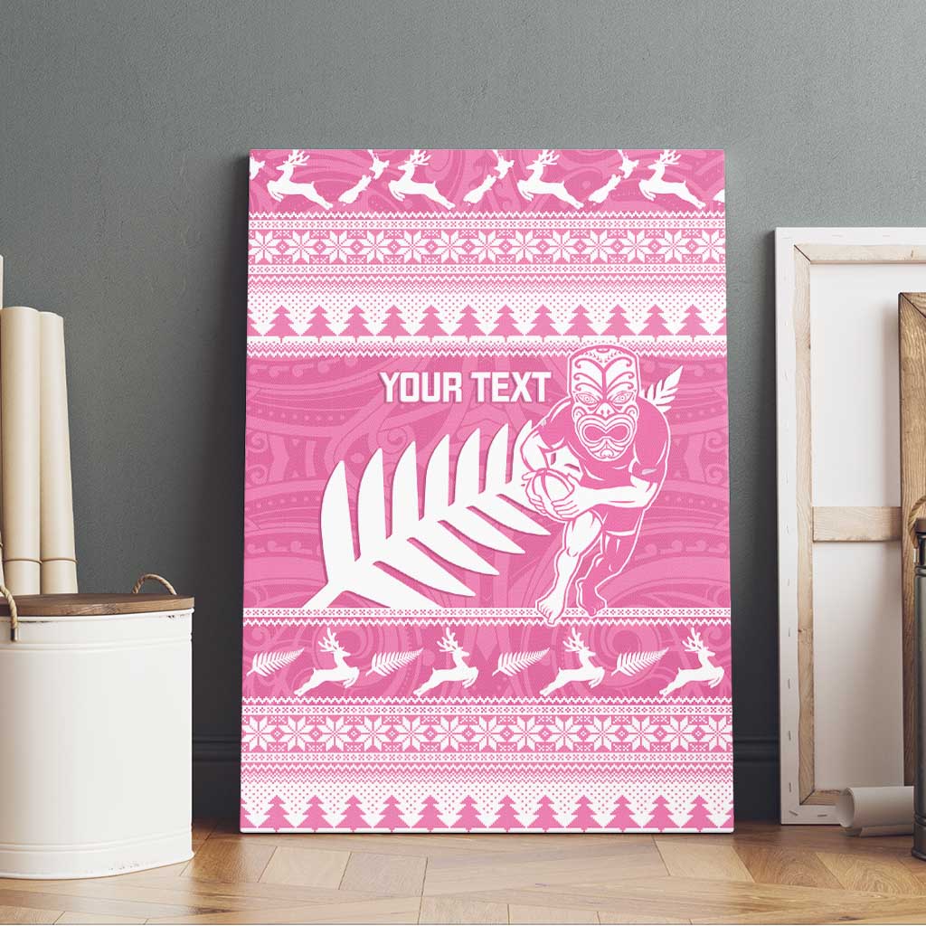 New Zealand Christmas Rugby Personalised Canvas Wall Art Meri Kirihimete All Black Maori Pink Version - Aussie Hoodie