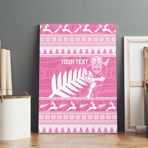 New Zealand Christmas Rugby Personalised Canvas Wall Art Meri Kirihimete All Black Maori Pink Version - Aussie Hoodie