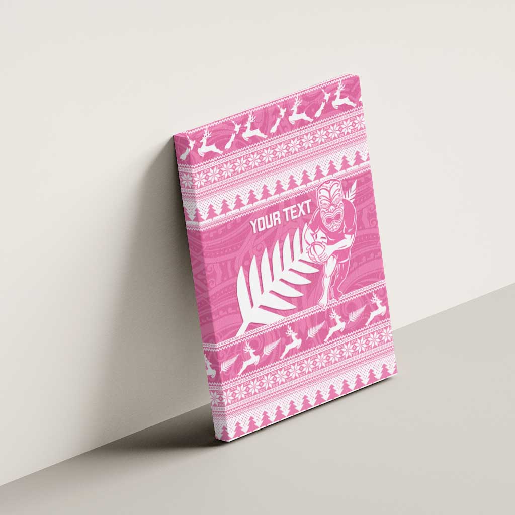 New Zealand Christmas Rugby Personalised Canvas Wall Art Meri Kirihimete All Black Maori Pink Version - Aussie Hoodie