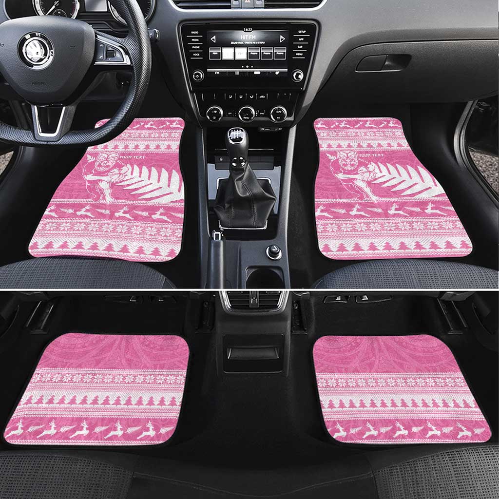 New Zealand Christmas Rugby Personalised Car Mats Meri Kirihimete All Black Maori Pink Version - Aussie Hoodie