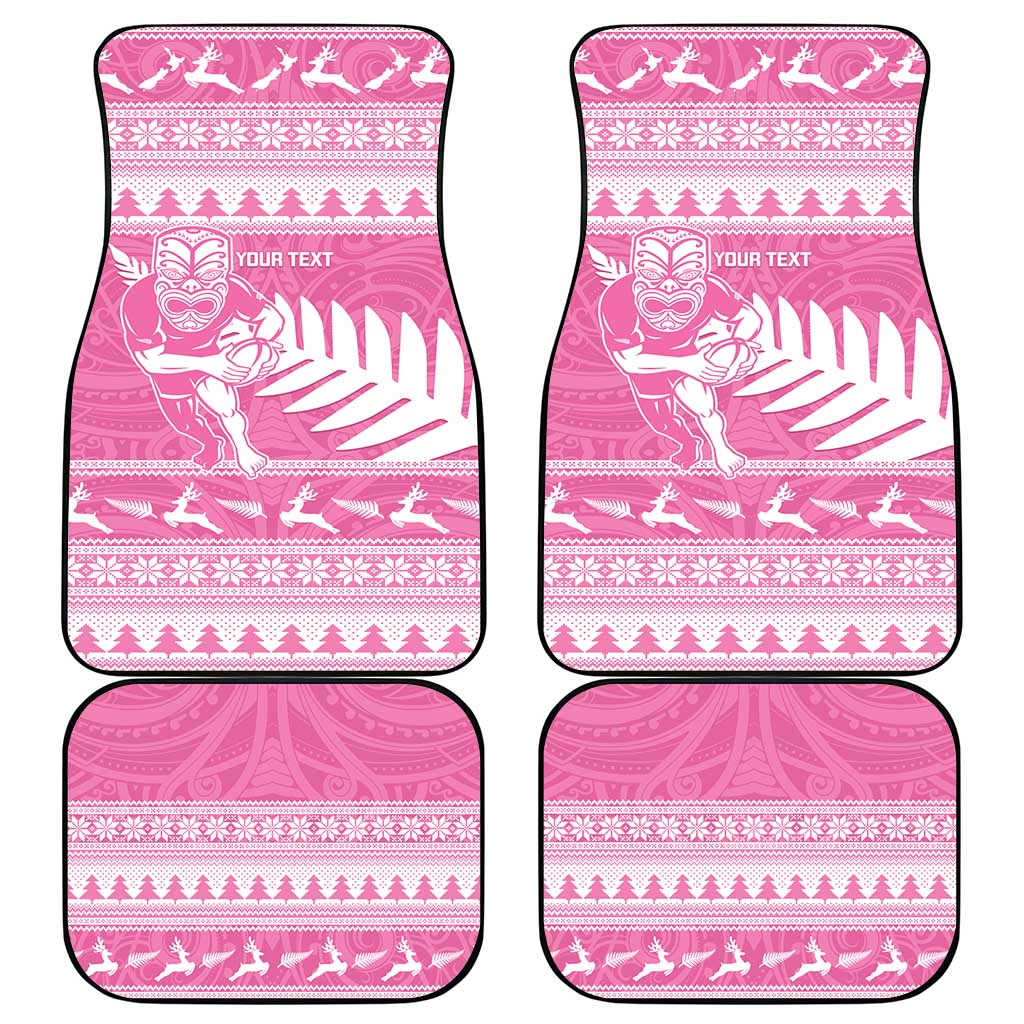 New Zealand Christmas Rugby Personalised Car Mats Meri Kirihimete All Black Maori Pink Version - Aussie Hoodie