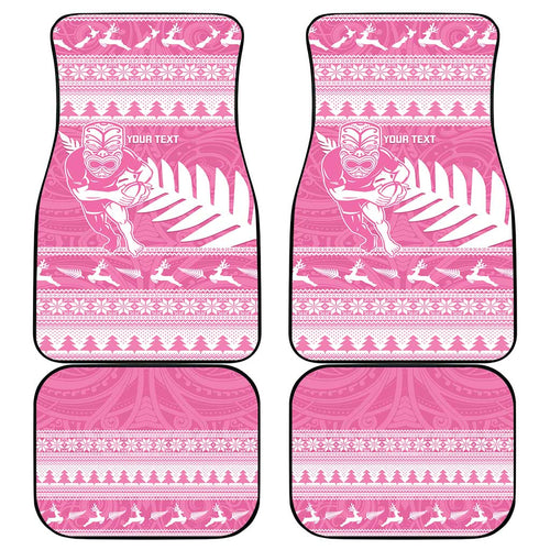 New Zealand Christmas Rugby Personalised Car Mats Meri Kirihimete All Black Maori Pink Version - Aussie Hoodie