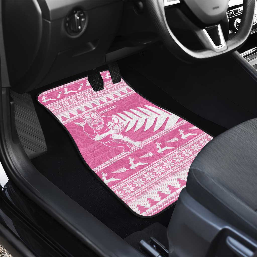 New Zealand Christmas Rugby Personalised Car Mats Meri Kirihimete All Black Maori Pink Version - Aussie Hoodie
