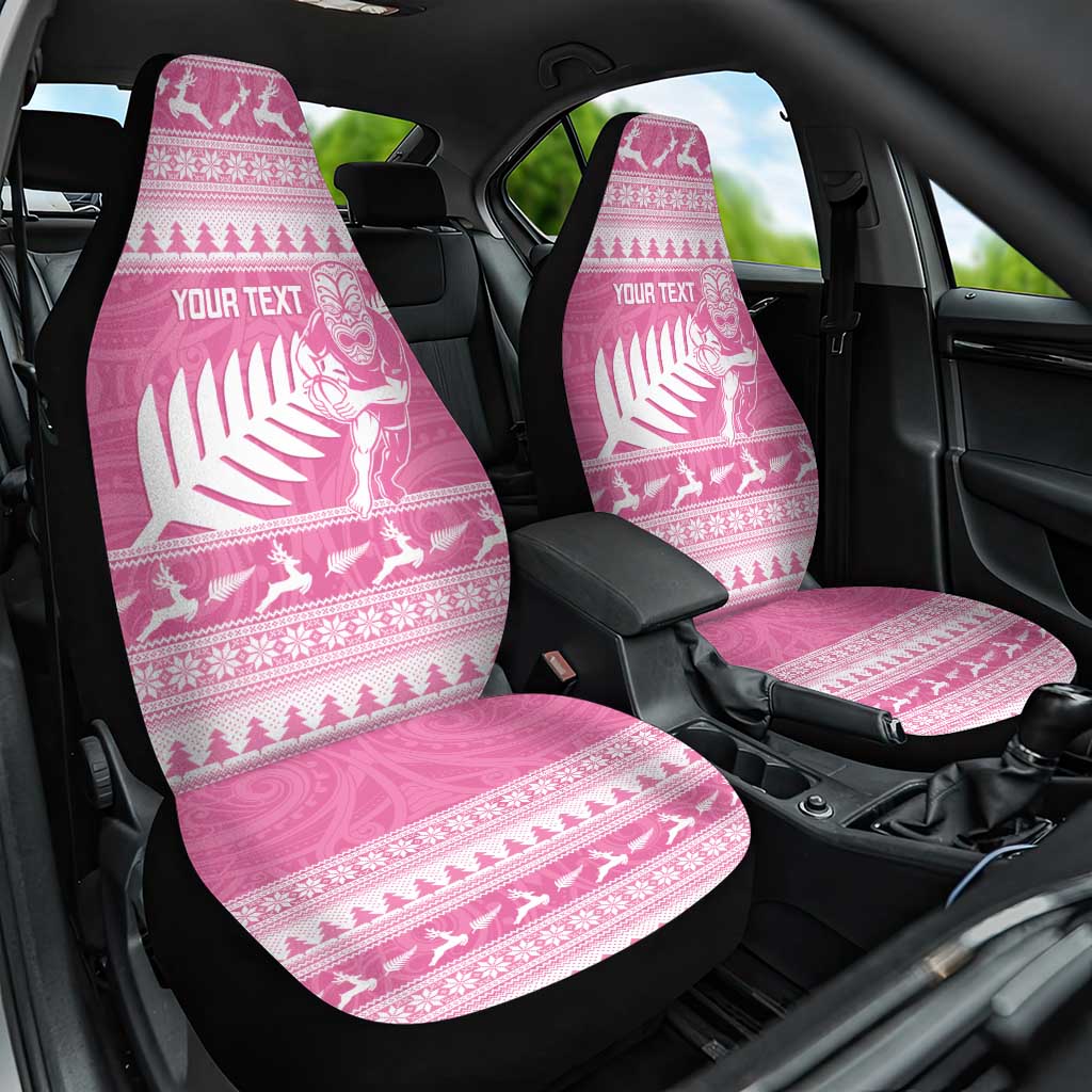 New Zealand Christmas Rugby Personalised Car Seat Cover Meri Kirihimete All Black Maori Pink Version - Aussie Hoodie