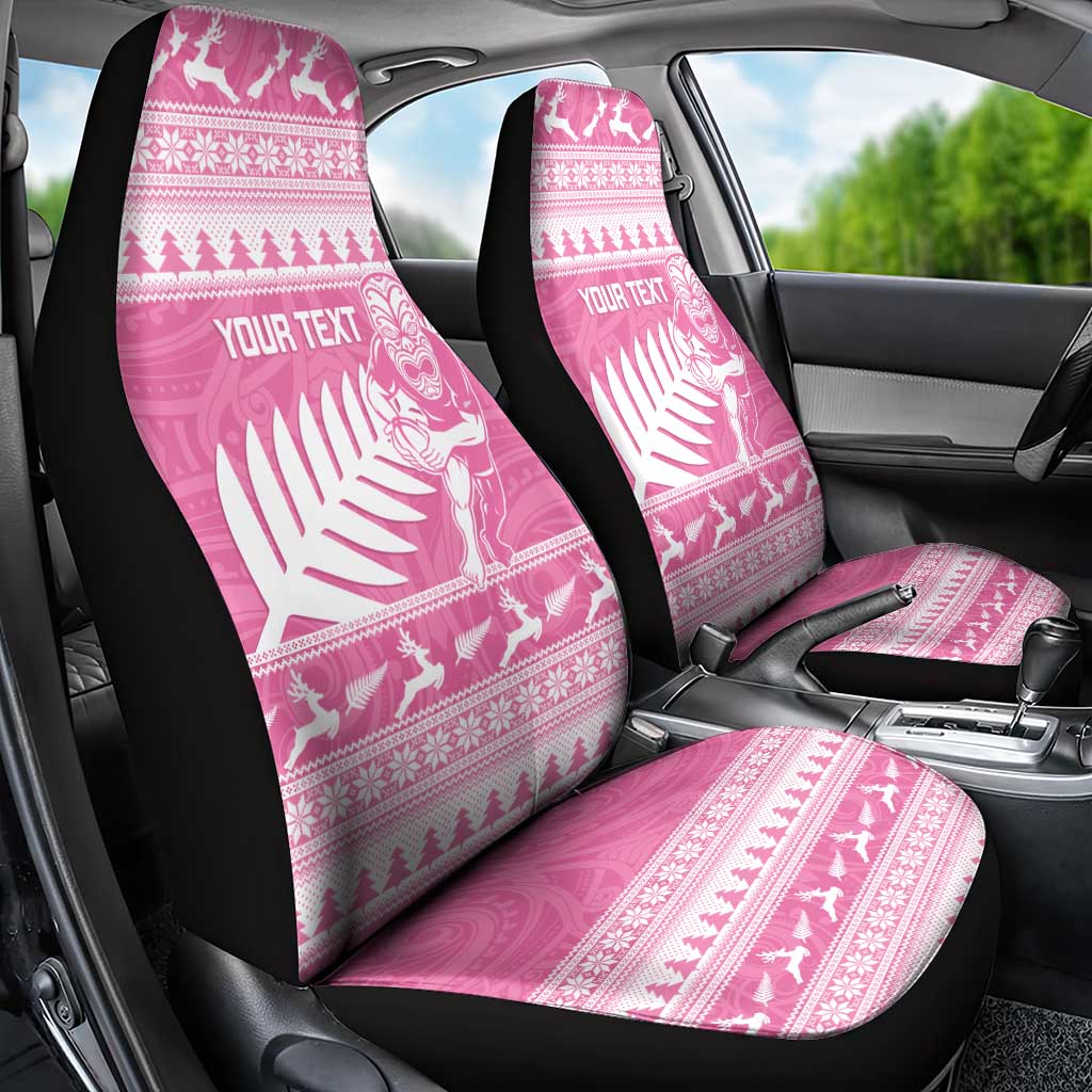 New Zealand Christmas Rugby Personalised Car Seat Cover Meri Kirihimete All Black Maori Pink Version - Aussie Hoodie