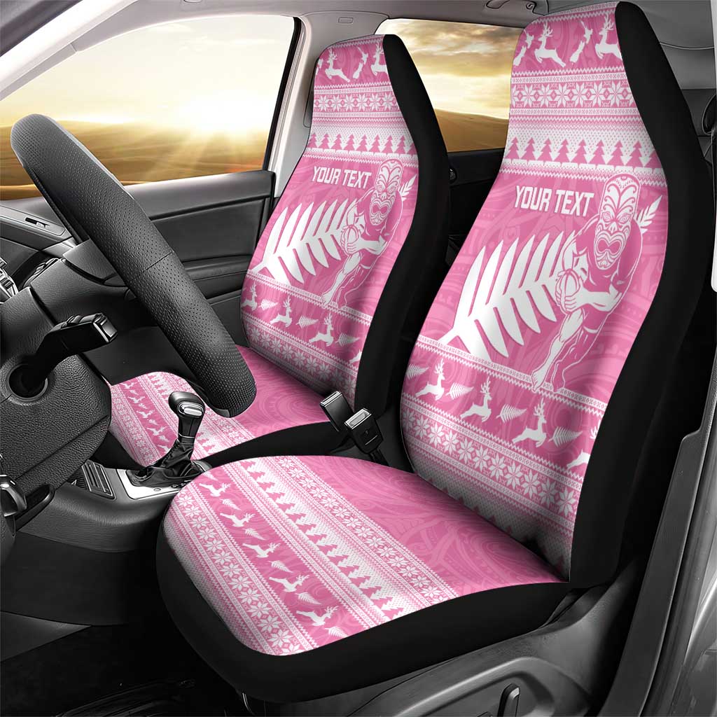 New Zealand Christmas Rugby Personalised Car Seat Cover Meri Kirihimete All Black Maori Pink Version - Aussie Hoodie
