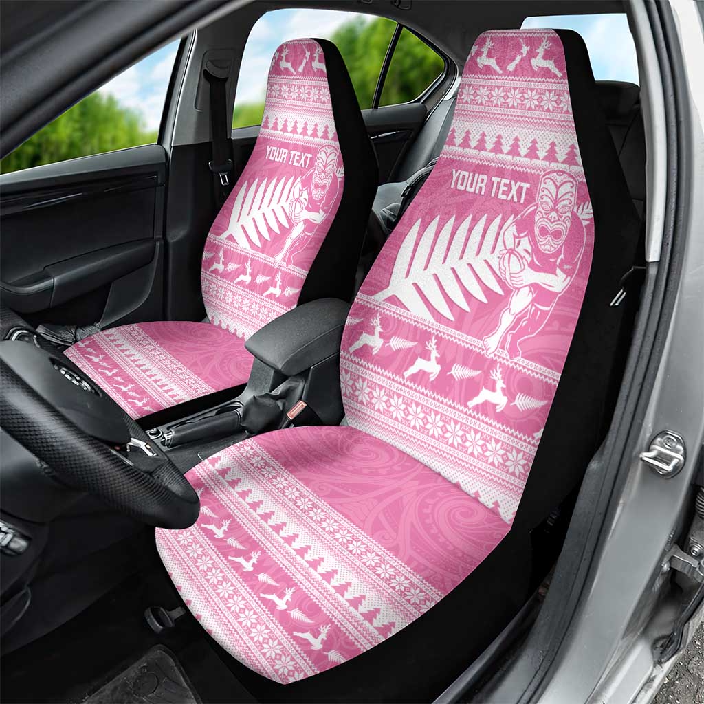 New Zealand Christmas Rugby Personalised Car Seat Cover Meri Kirihimete All Black Maori Pink Version - Aussie Hoodie