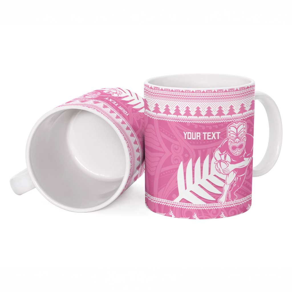 New Zealand Christmas Rugby Personalised Ceramic Mug Meri Kirihimete All Black Maori Pink Version - Aussie Hoodie
