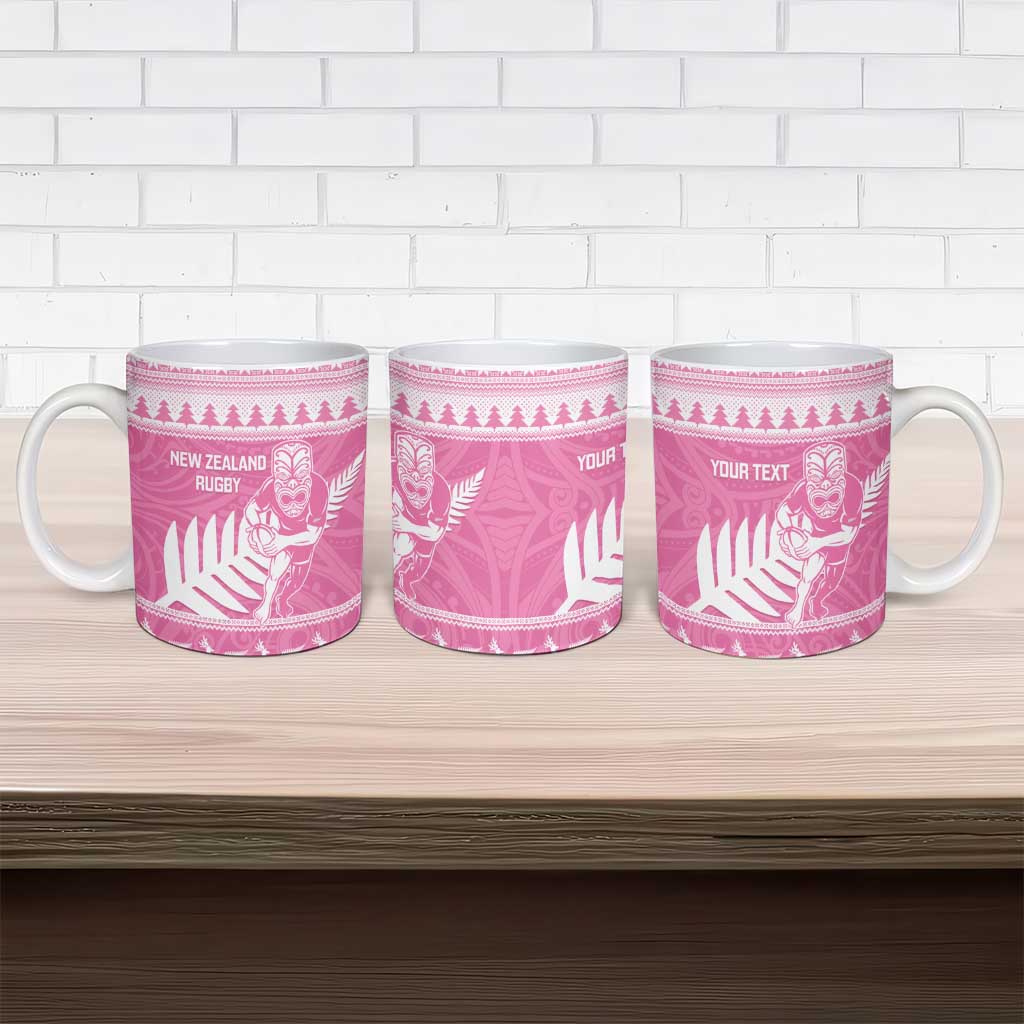 New Zealand Christmas Rugby Personalised Ceramic Mug Meri Kirihimete All Black Maori Pink Version - Aussie Hoodie