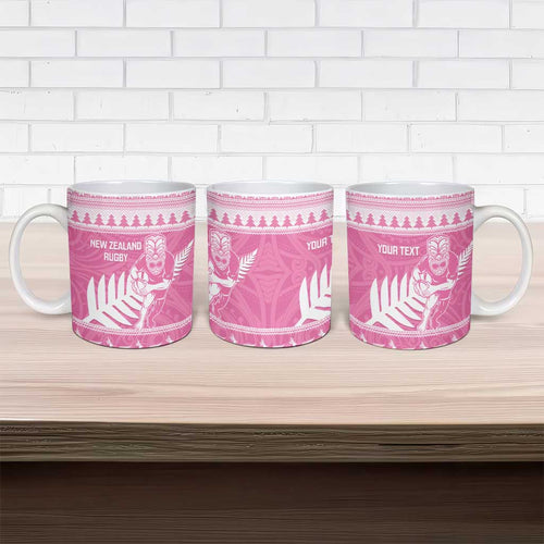New Zealand Christmas Rugby Personalised Ceramic Mug Meri Kirihimete All Black Maori Pink Version - Aussie Hoodie