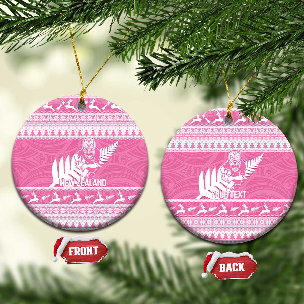 New Zealand Christmas Rugby Personalised Ceramic Ornament Meri Kirihimete All Black Maori Pink Version - Aussie Hoodie