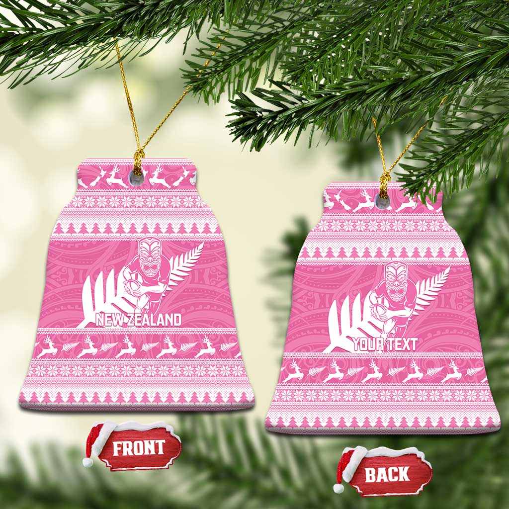 New Zealand Christmas Rugby Personalised Ceramic Ornament Meri Kirihimete All Black Maori Pink Version - Aussie Hoodie