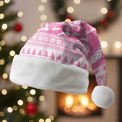 New Zealand Christmas Rugby Personalised Christmas Santa Hat Meri Kirihimete All Black Maori Pink Version - Aussie Hoodie