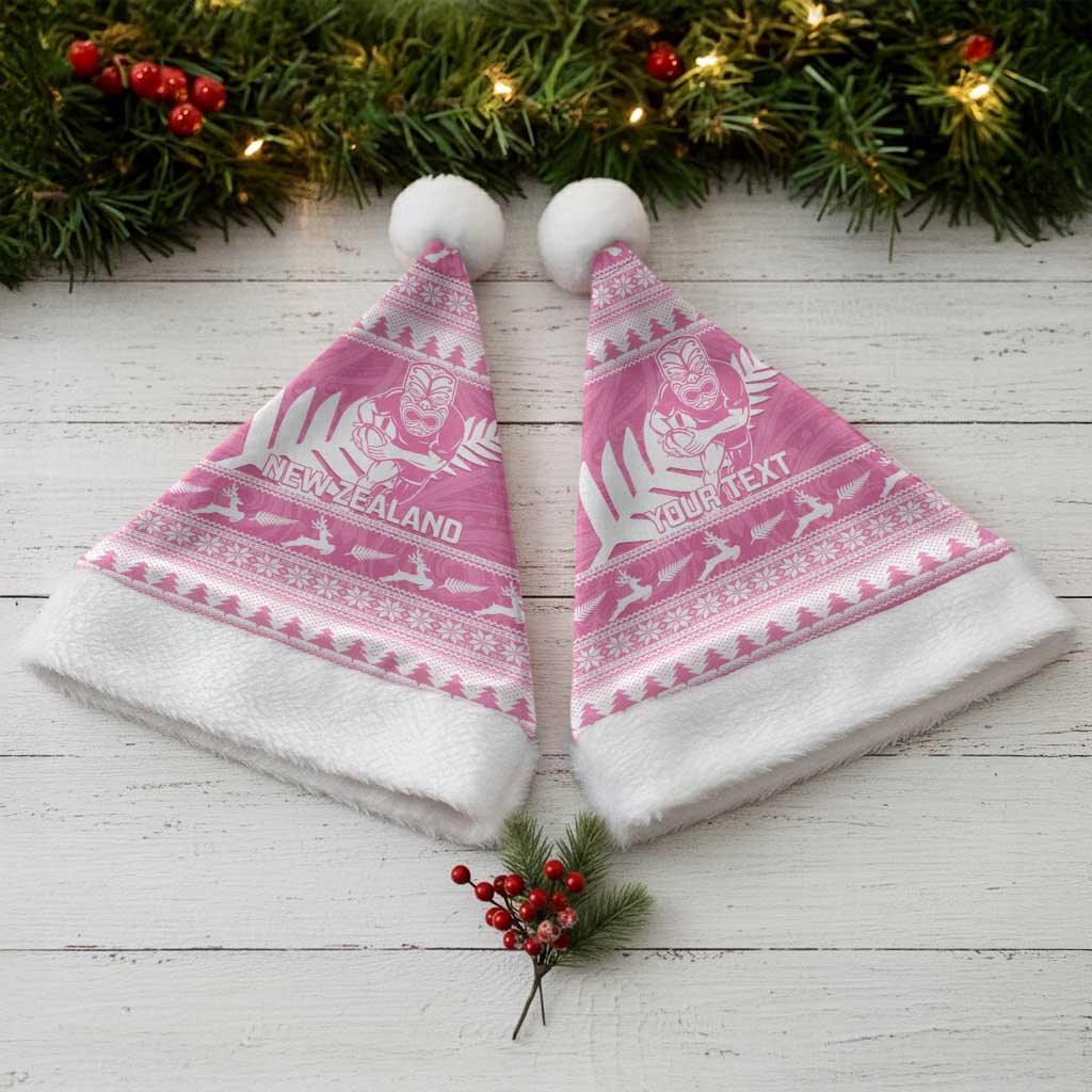 New Zealand Christmas Rugby Personalised Christmas Santa Hat Meri Kirihimete All Black Maori Pink Version - Aussie Hoodie