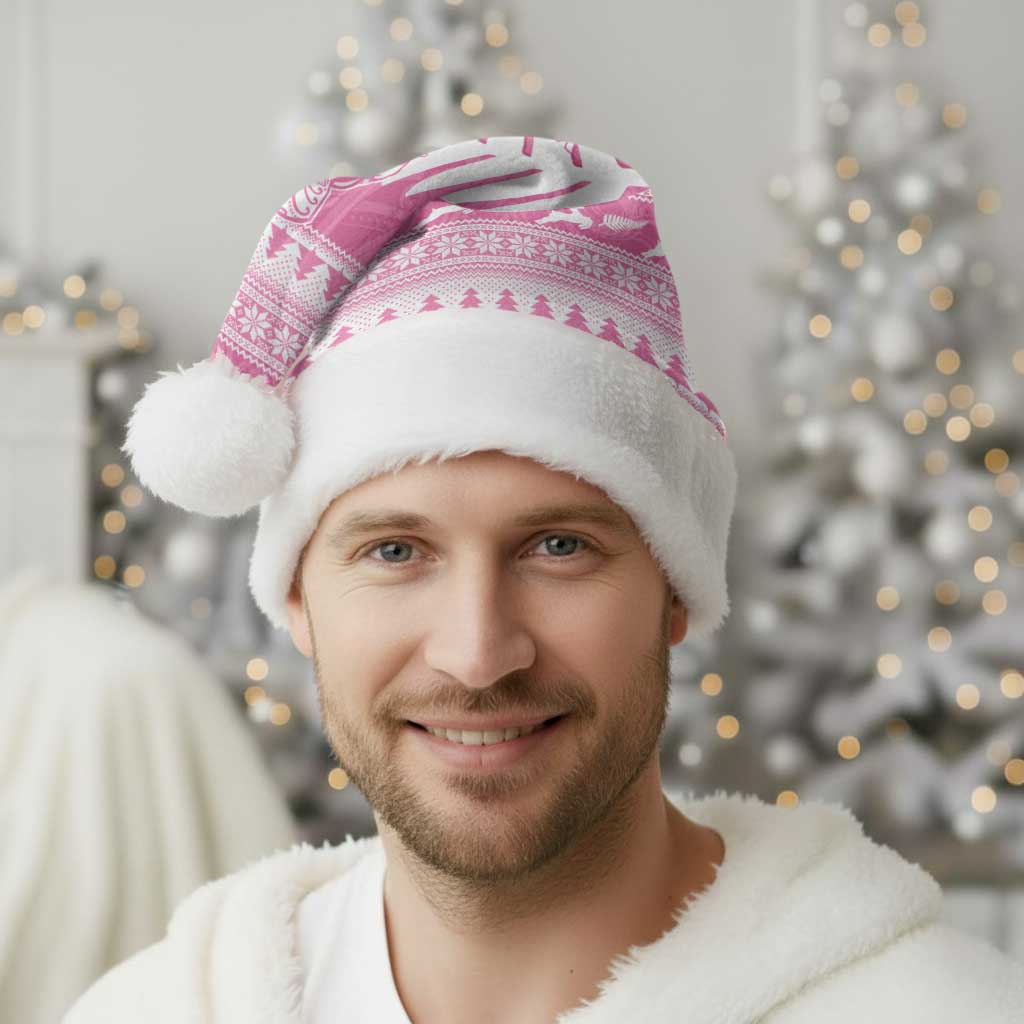 New Zealand Christmas Rugby Personalised Christmas Santa Hat Meri Kirihimete All Black Maori Pink Version - Aussie Hoodie