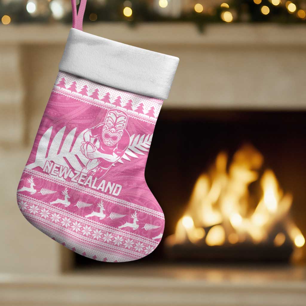 New Zealand Christmas Rugby Personalised Christmas Stocking Meri Kirihimete All Black Maori Pink Version - Aussie Hoodie