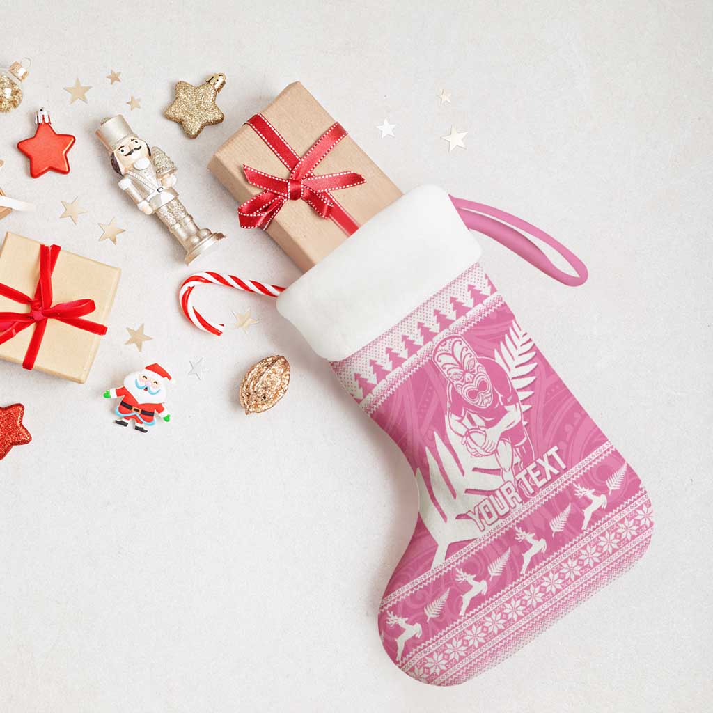New Zealand Christmas Rugby Personalised Christmas Stocking Meri Kirihimete All Black Maori Pink Version - Aussie Hoodie