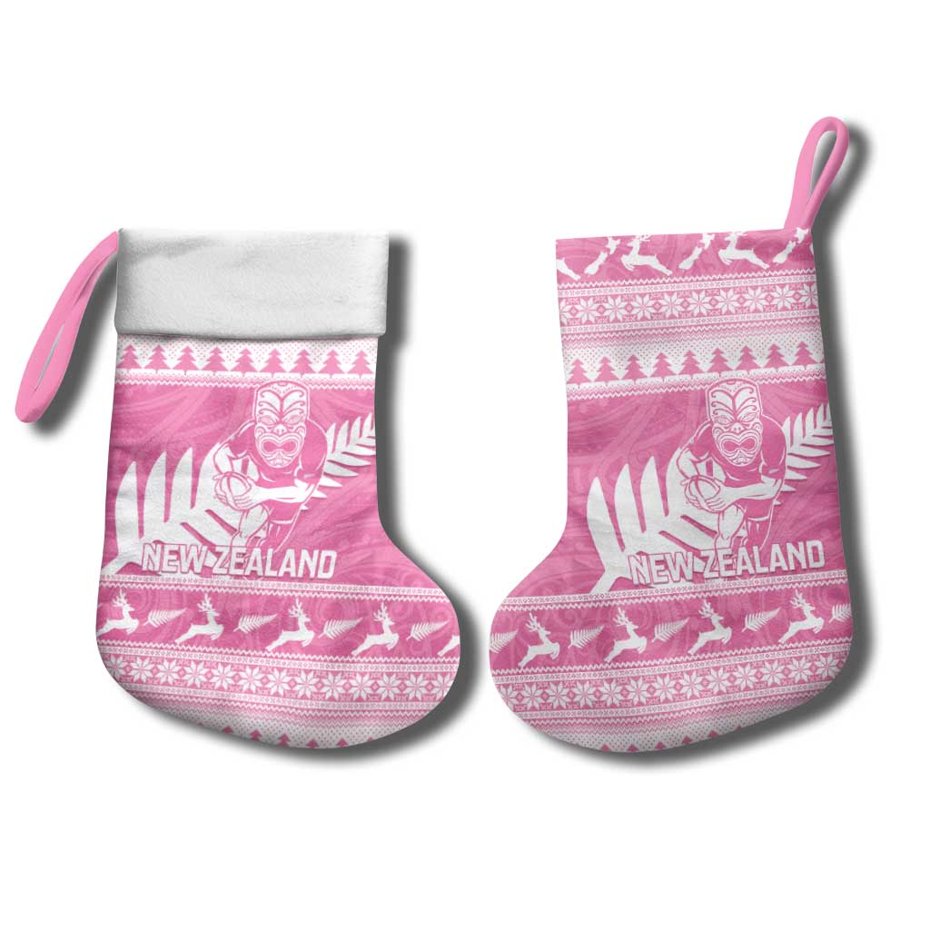 New Zealand Christmas Rugby Personalised Christmas Stocking Meri Kirihimete All Black Maori Pink Version - Aussie Hoodie