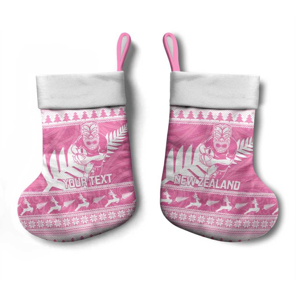 New Zealand Christmas Rugby Personalised Christmas Stocking Meri Kirihimete All Black Maori Pink Version - Aussie Hoodie