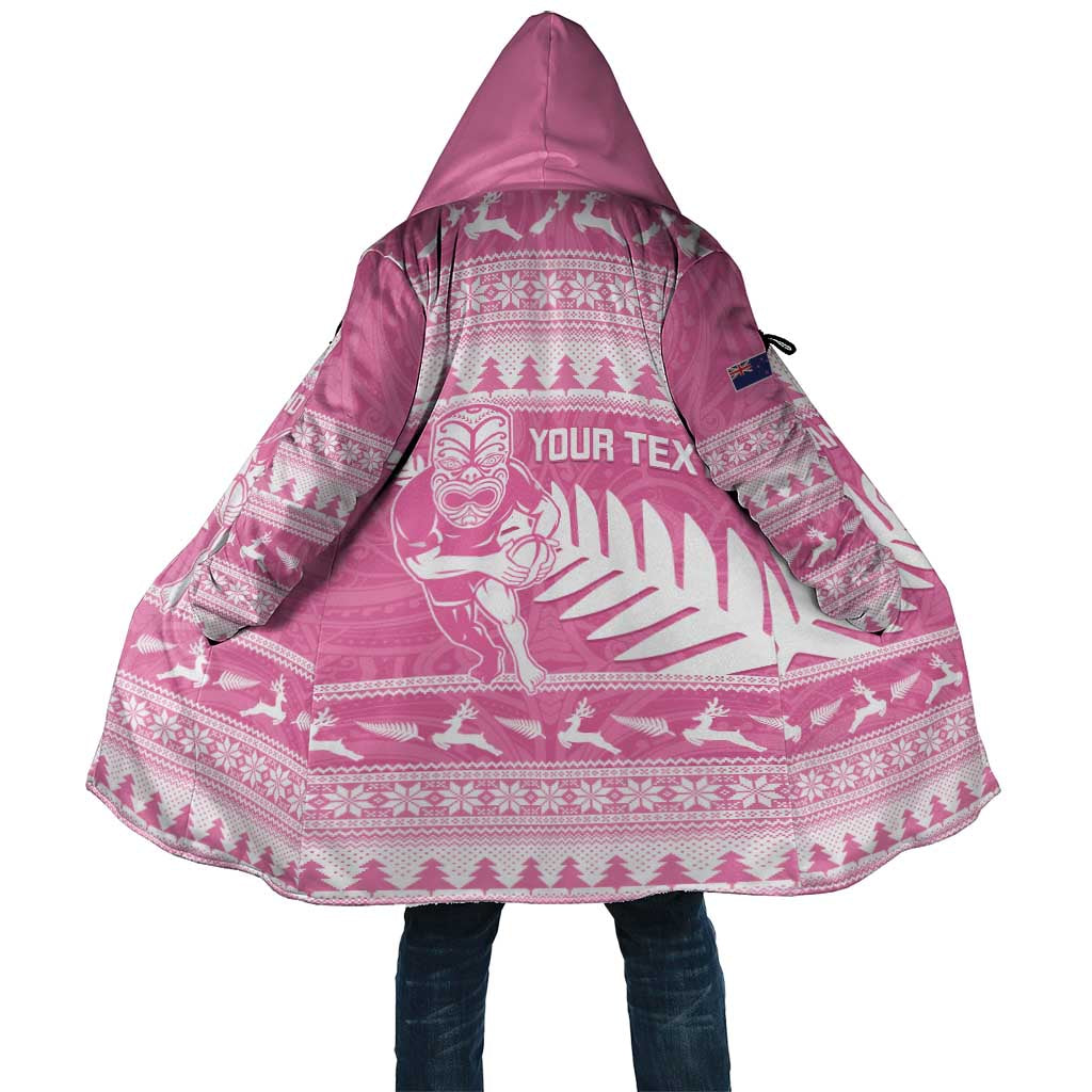 New Zealand Christmas Rugby Personalised Cloak Meri Kirihimete All Black Maori Pink Version - Aussie Hoodie