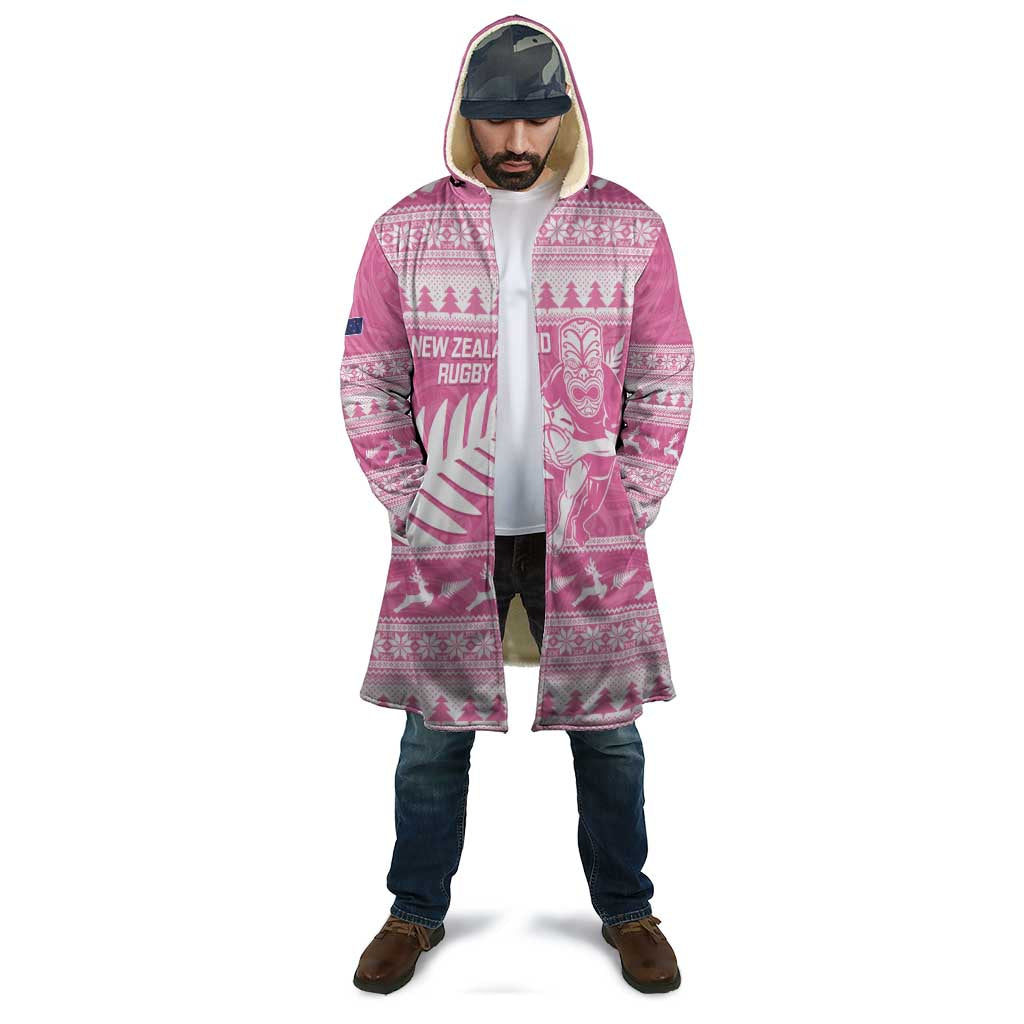 New Zealand Christmas Rugby Personalised Cloak Meri Kirihimete All Black Maori Pink Version - Aussie Hoodie