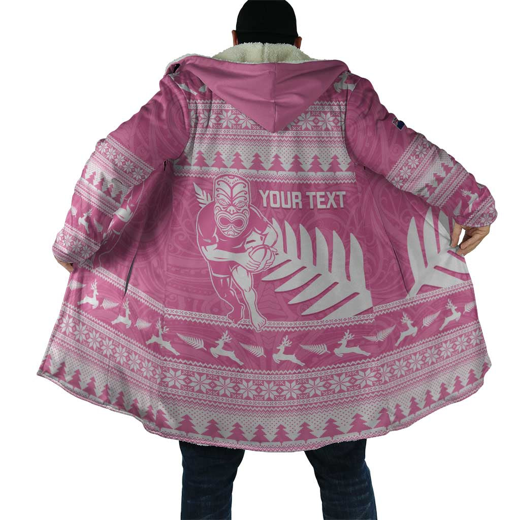 New Zealand Christmas Rugby Personalised Cloak Meri Kirihimete All Black Maori Pink Version - Aussie Hoodie