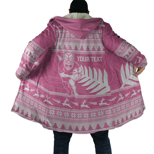 New Zealand Christmas Rugby Personalised Cloak Meri Kirihimete All Black Maori Pink Version - Aussie Hoodie