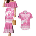 New Zealand Christmas Rugby Personalised Couples Matching Mermaid Dress and Hawaiian Shirt Meri Kirihimete All Black Maori Pink Version - Aussie Hoodie