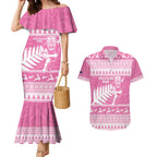 New Zealand Christmas Rugby Personalised Couples Matching Mermaid Dress and Hawaiian Shirt Meri Kirihimete All Black Maori Pink Version - Aussie Hoodie
