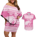 New Zealand Christmas Rugby Personalised Couples Matching Off Shoulder Short Dress and Hawaiian Shirt Meri Kirihimete All Black Maori Pink Version - Aussie Hoodie
