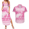 New Zealand Christmas Rugby Personalised Couples Matching Summer Maxi Dress and Hawaiian Shirt Meri Kirihimete All Black Maori Pink Version - Aussie Hoodie
