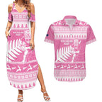 New Zealand Christmas Rugby Personalised Couples Matching Summer Maxi Dress and Hawaiian Shirt Meri Kirihimete All Black Maori Pink Version - Aussie Hoodie