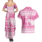 New Zealand Christmas Rugby Personalised Couples Matching Summer Maxi Dress and Hawaiian Shirt Meri Kirihimete All Black Maori Pink Version - Aussie Hoodie