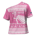 New Zealand Christmas Rugby Personalised Cross Shoulder Shirt Meri Kirihimete All Black Maori Pink Version - Aussie Hoodie