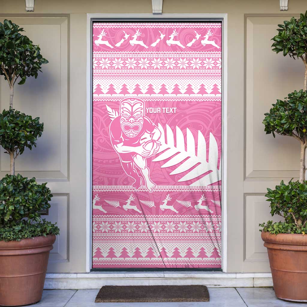 New Zealand Christmas Rugby Personalised Door Cover Meri Kirihimete All Black Maori Pink Version - Aussie Hoodie