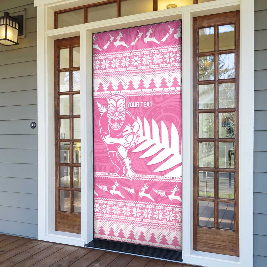 New Zealand Christmas Rugby Personalised Door Cover Meri Kirihimete All Black Maori Pink Version - Aussie Hoodie