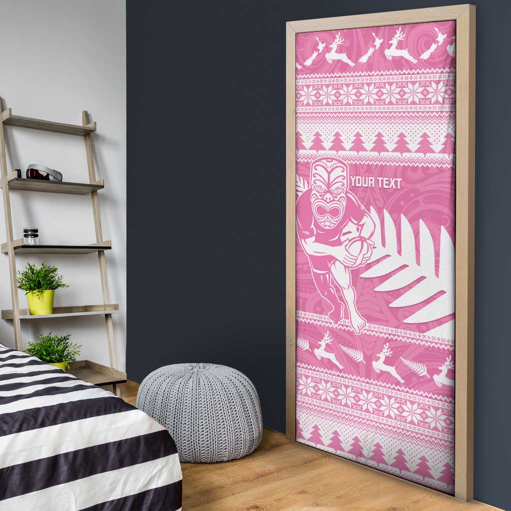 New Zealand Christmas Rugby Personalised Door Cover Meri Kirihimete All Black Maori Pink Version - Aussie Hoodie