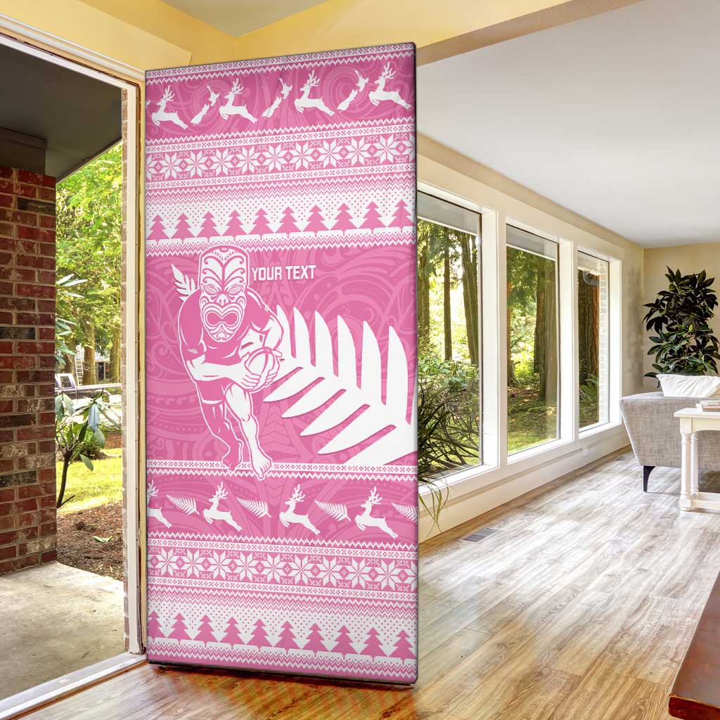 New Zealand Christmas Rugby Personalised Door Cover Meri Kirihimete All Black Maori Pink Version - Aussie Hoodie