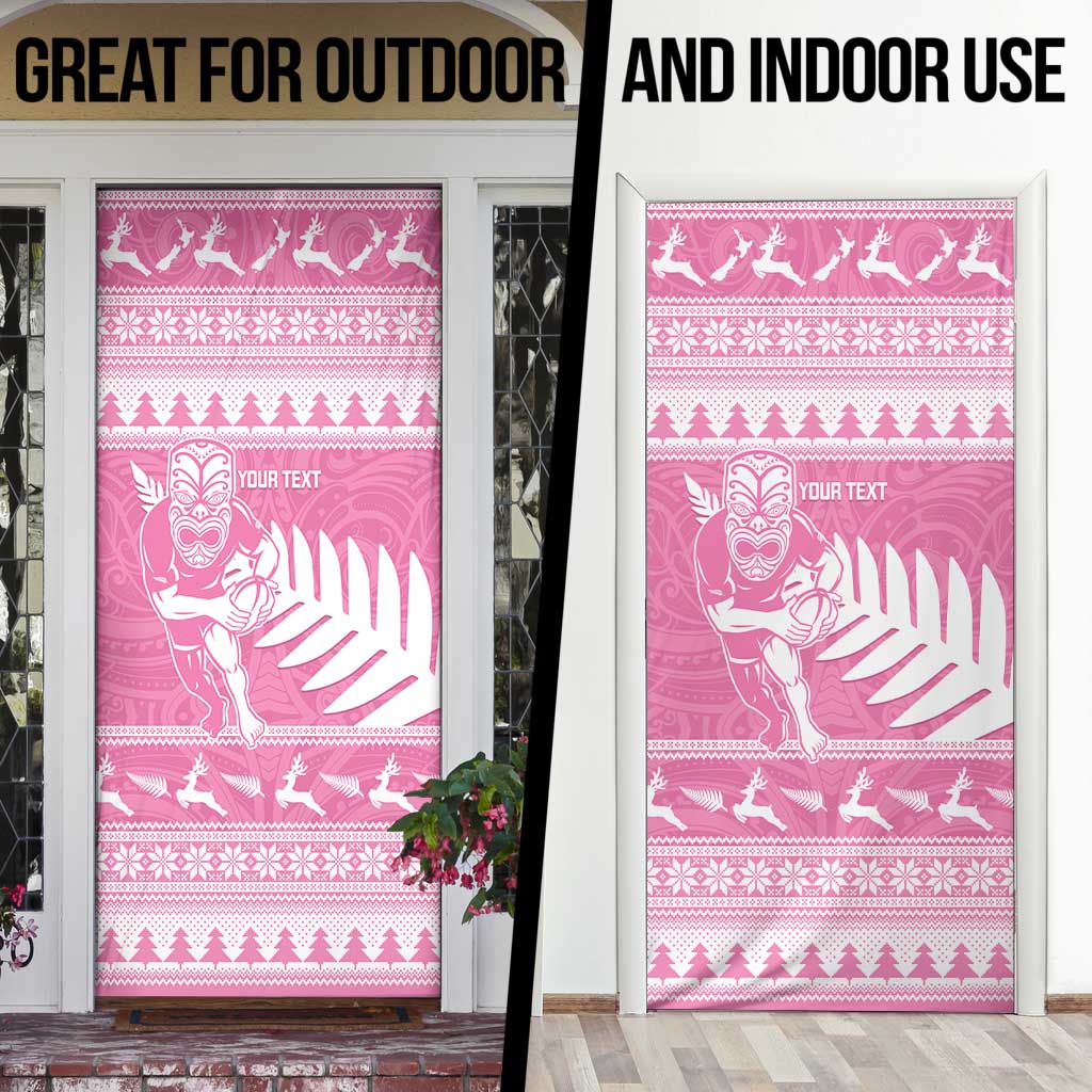 New Zealand Christmas Rugby Personalised Door Cover Meri Kirihimete All Black Maori Pink Version - Aussie Hoodie