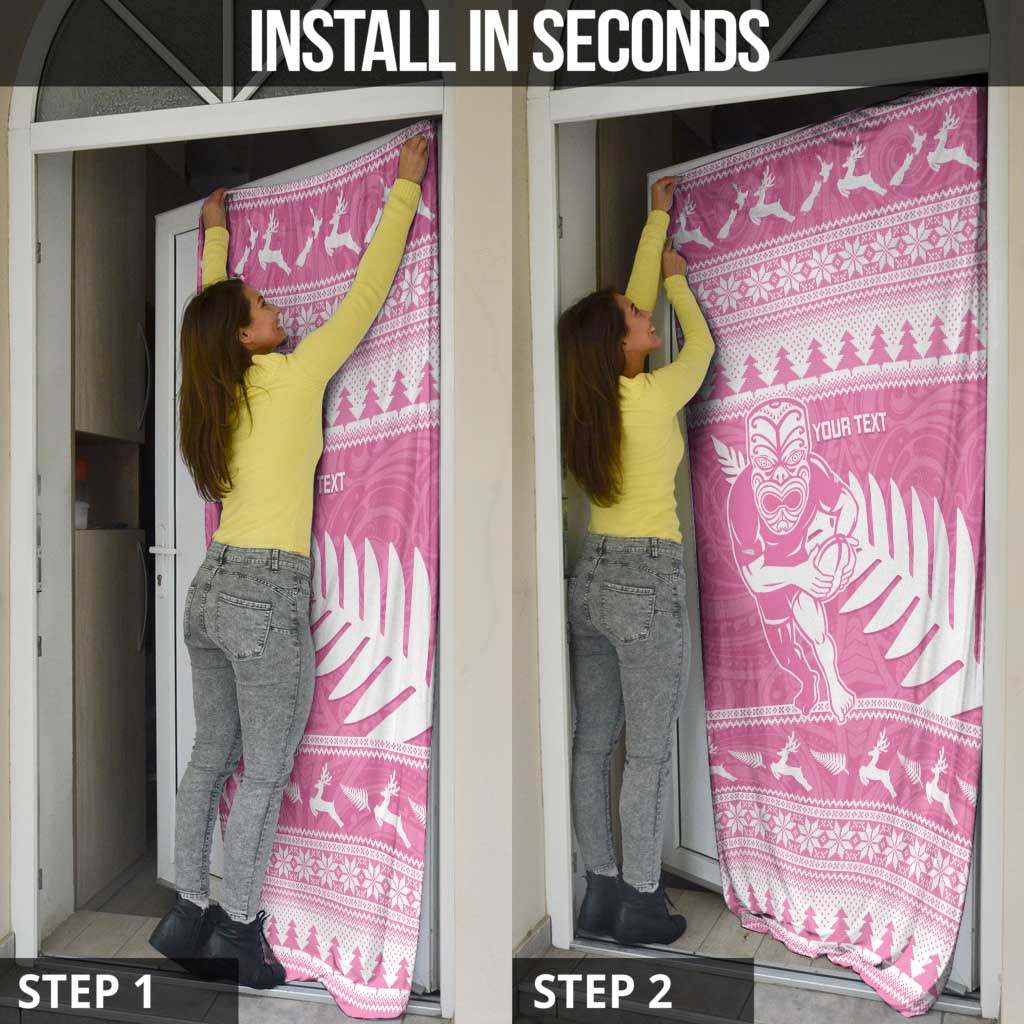 New Zealand Christmas Rugby Personalised Door Cover Meri Kirihimete All Black Maori Pink Version - Aussie Hoodie