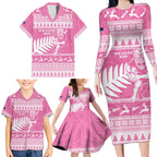 New Zealand Christmas Rugby Personalised Family Matching Long Sleeve Bodycon Dress and Hawaiian Shirt Meri Kirihimete All Black Maori Pink Version - Aussie Hoodie