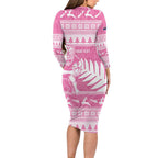 New Zealand Christmas Rugby Personalised Family Matching Long Sleeve Bodycon Dress and Hawaiian Shirt Meri Kirihimete All Black Maori Pink Version - Aussie Hoodie