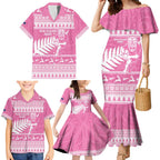 New Zealand Christmas Rugby Personalised Family Matching Mermaid Dress and Hawaiian Shirt Meri Kirihimete All Black Maori Pink Version - Aussie Hoodie