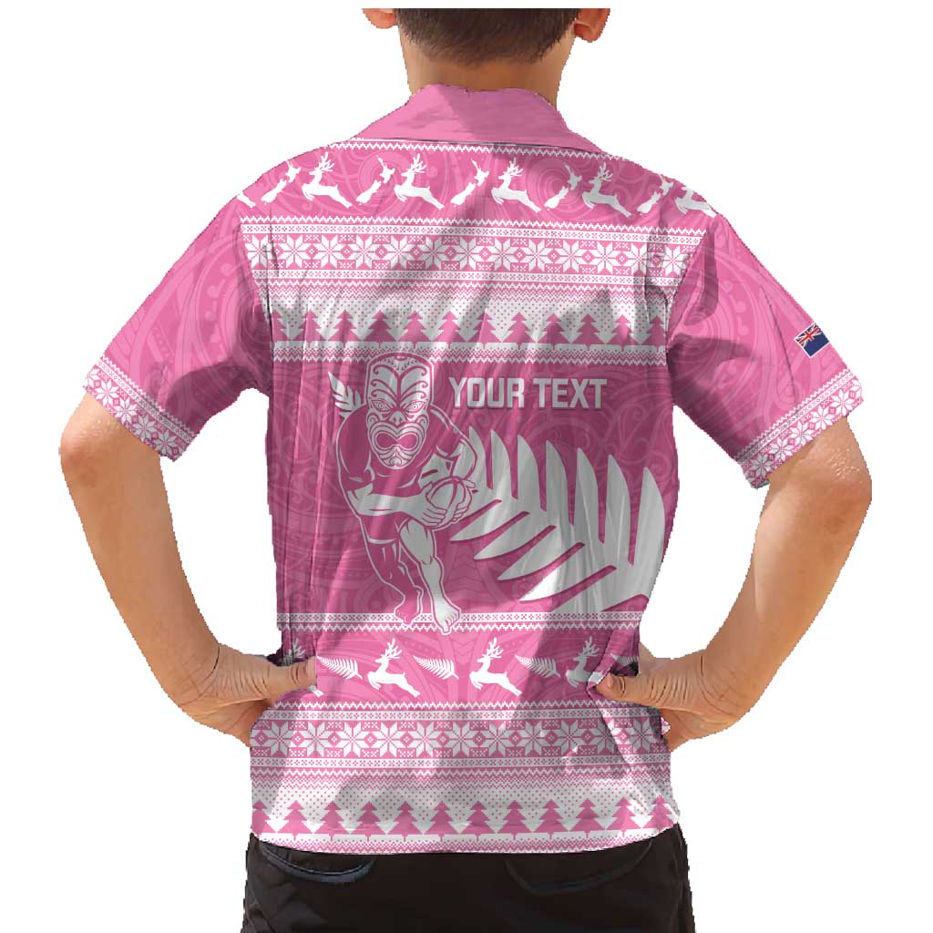 New Zealand Christmas Rugby Personalised Family Matching Mermaid Dress and Hawaiian Shirt Meri Kirihimete All Black Maori Pink Version - Aussie Hoodie