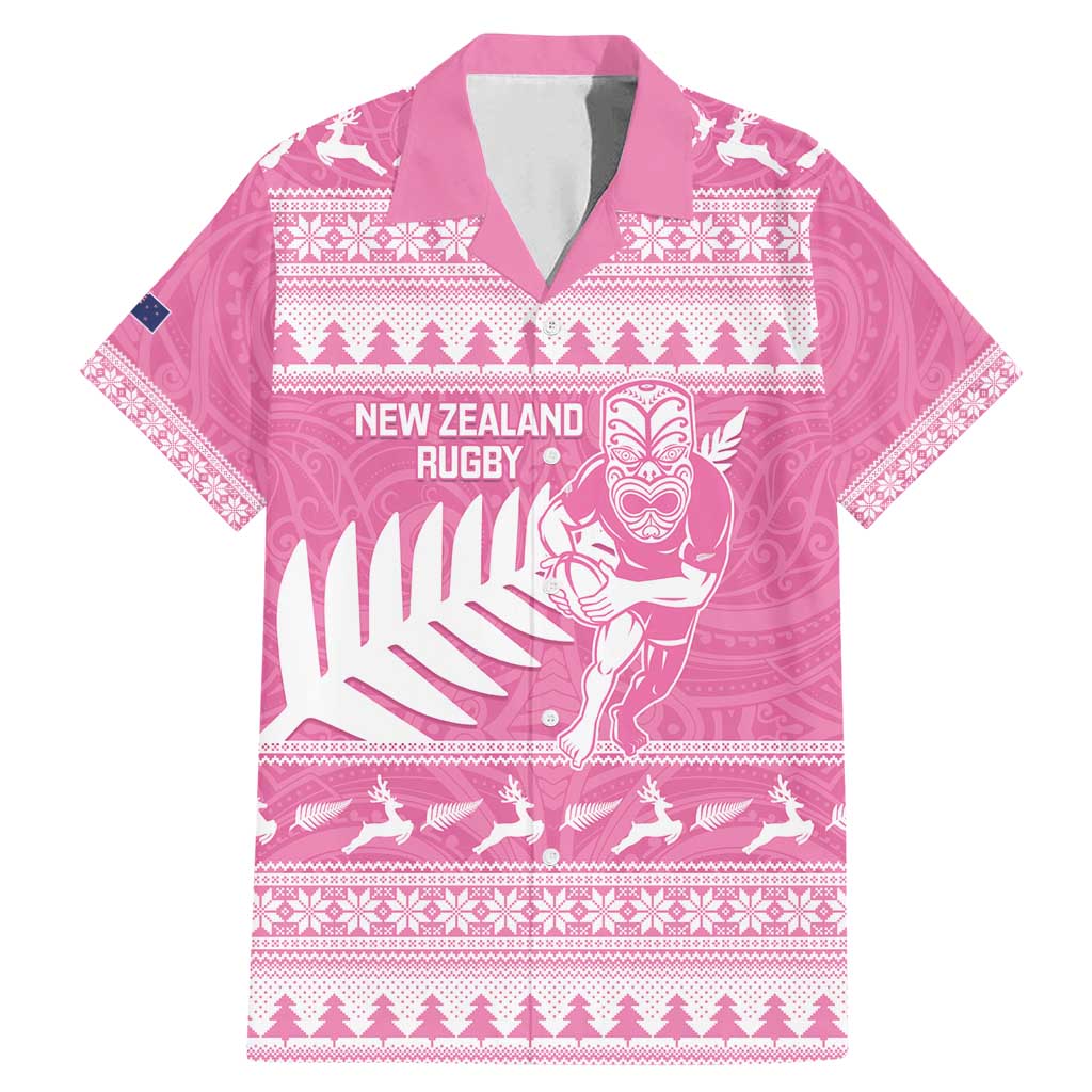 New Zealand Christmas Rugby Personalised Family Matching Mermaid Dress and Hawaiian Shirt Meri Kirihimete All Black Maori Pink Version - Aussie Hoodie